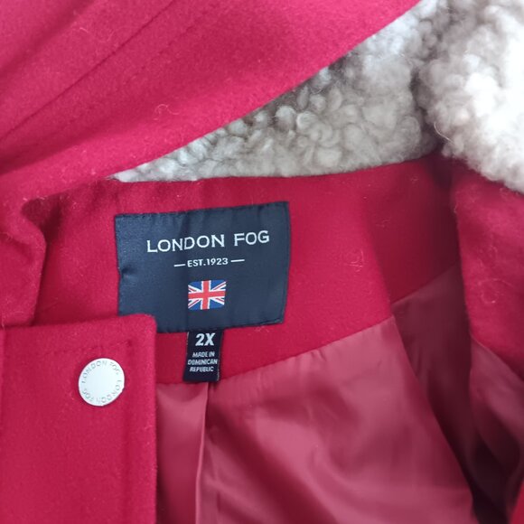 Red Wool lined hooded pea coat London Fog 2X - Picture 2 of 7